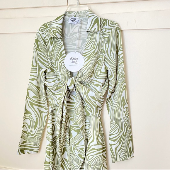NWT Princess Polly Alexi Tie Up Shirt Dress In Green 2 - Picture 3 of 6